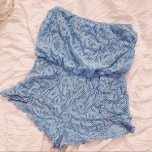 Free People Blue Strapless Romper